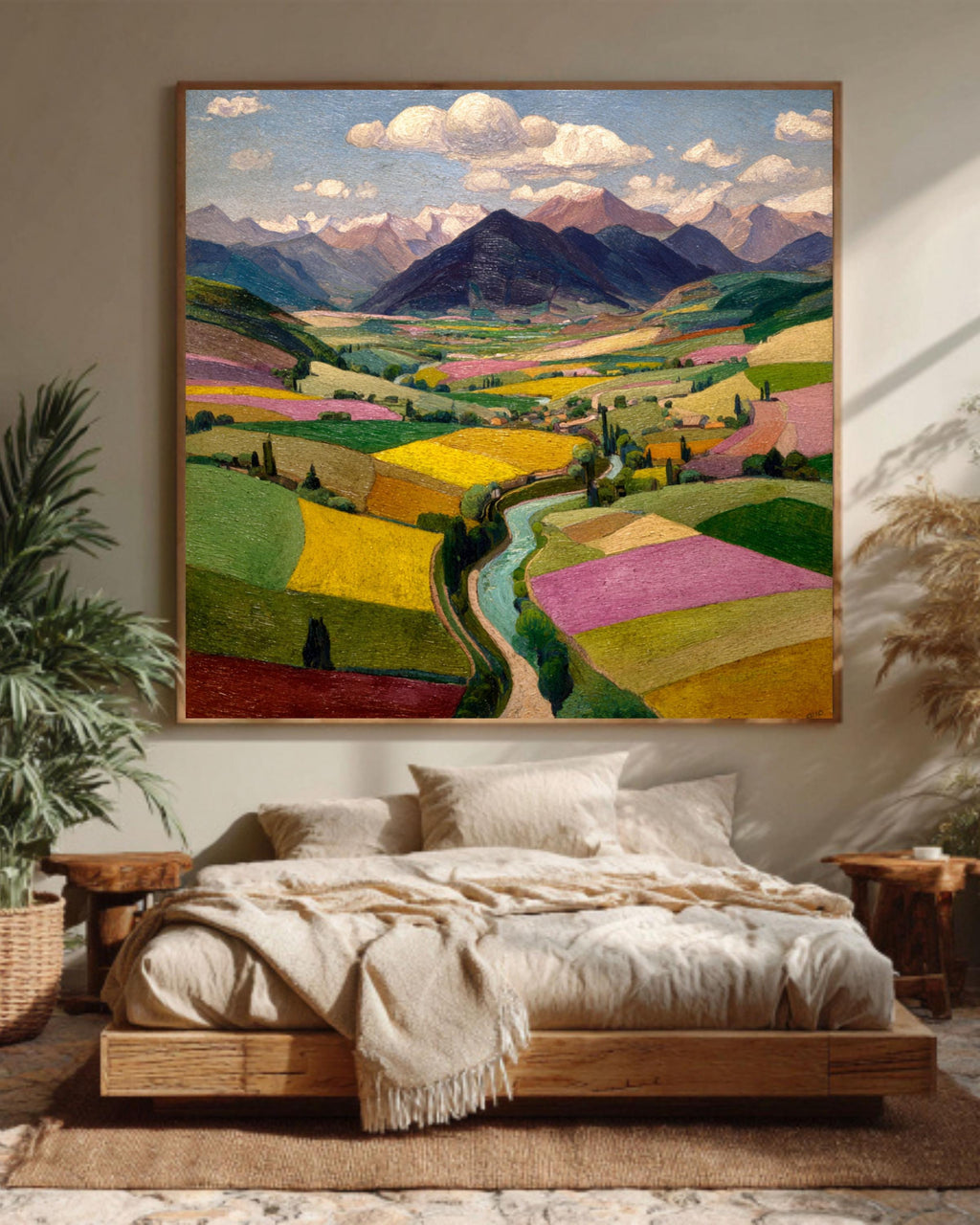 Colorful Valley Landscape Canvas Print, Scenic Mountain View Art