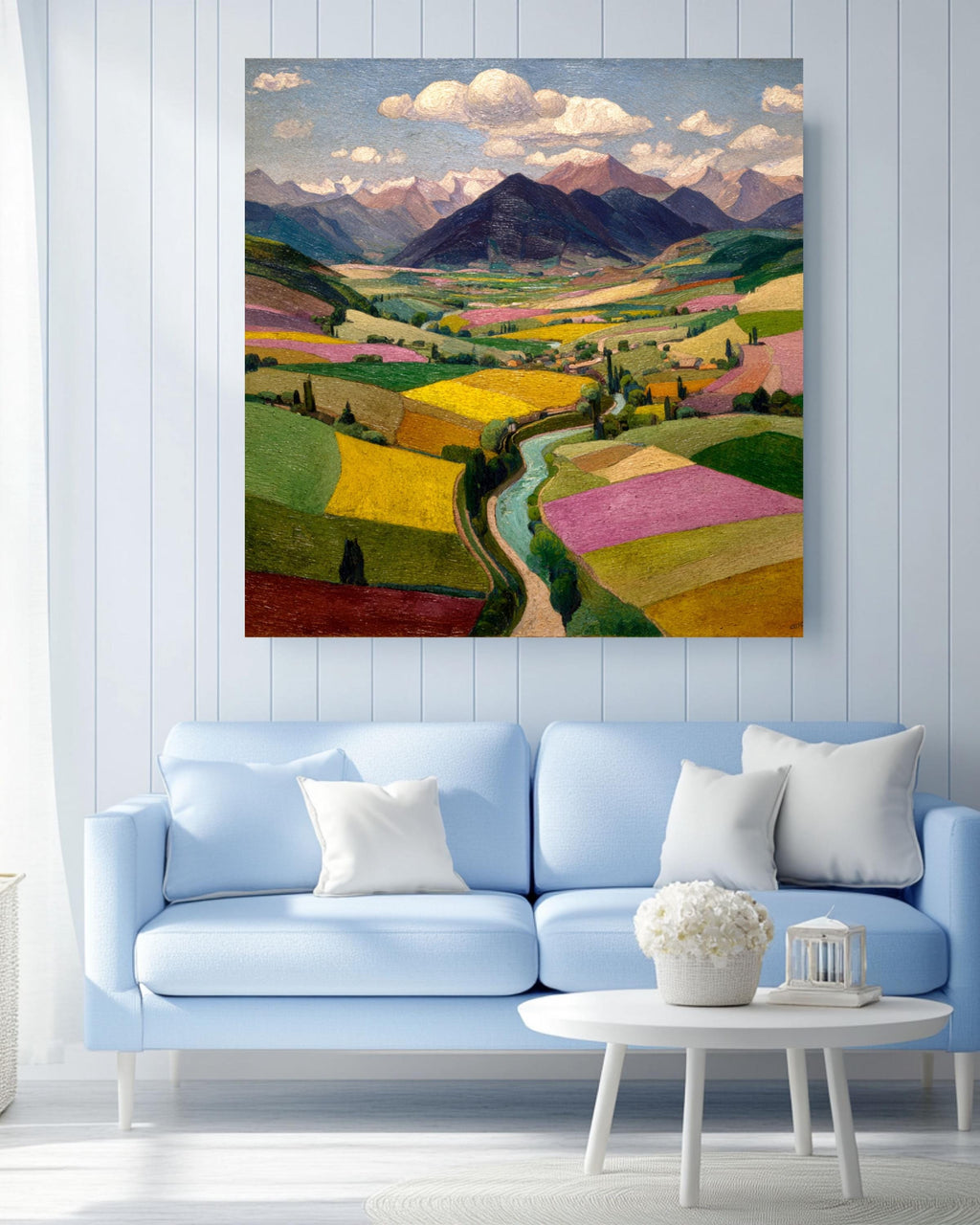 Colorful Valley Landscape Canvas Print, Scenic Mountain View Art