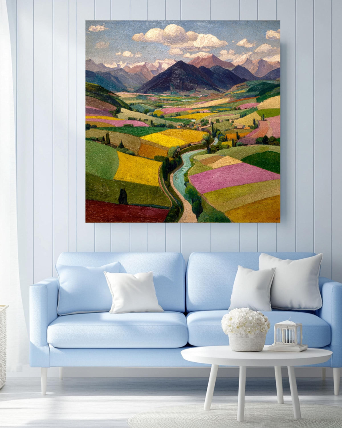 Colorful Valley Landscape Canvas Print, Scenic Mountain View Art