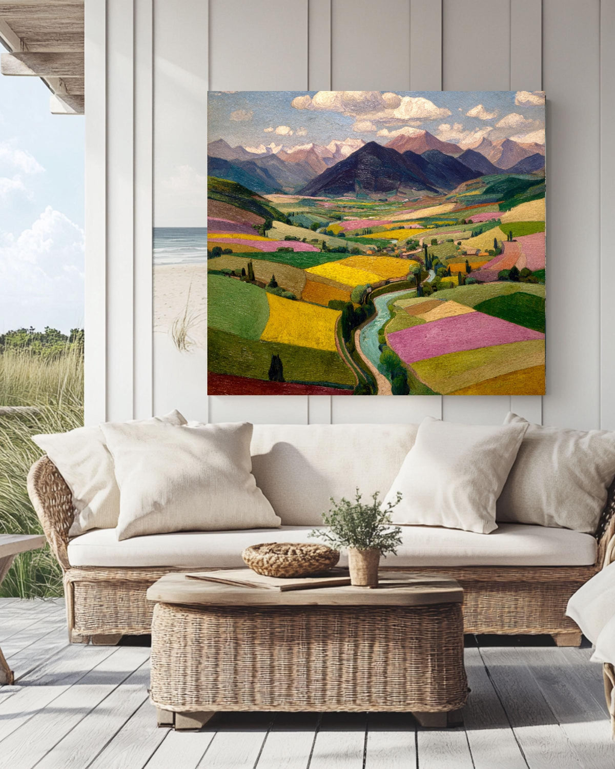 Colorful Valley Landscape Canvas Print, Scenic Mountain View Art