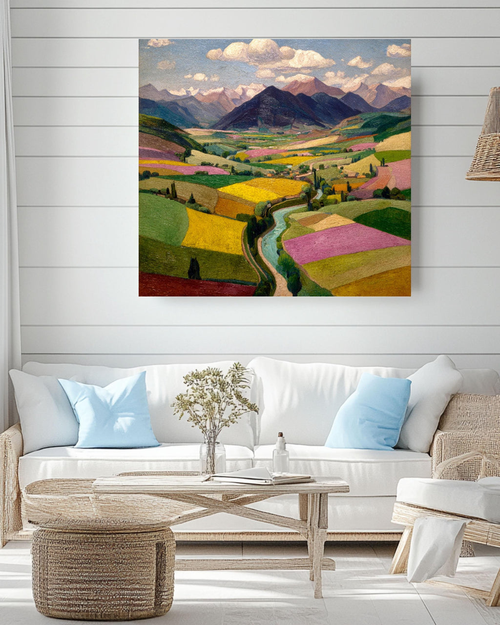 Colorful Valley Landscape Canvas Print, Scenic Mountain View Art