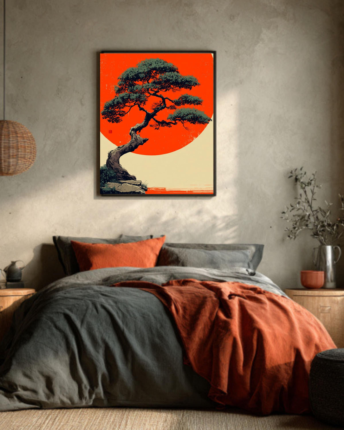 Bonsai Tree Canvas Print, Okinawa Sunset, Asian Minimalist Wall Art