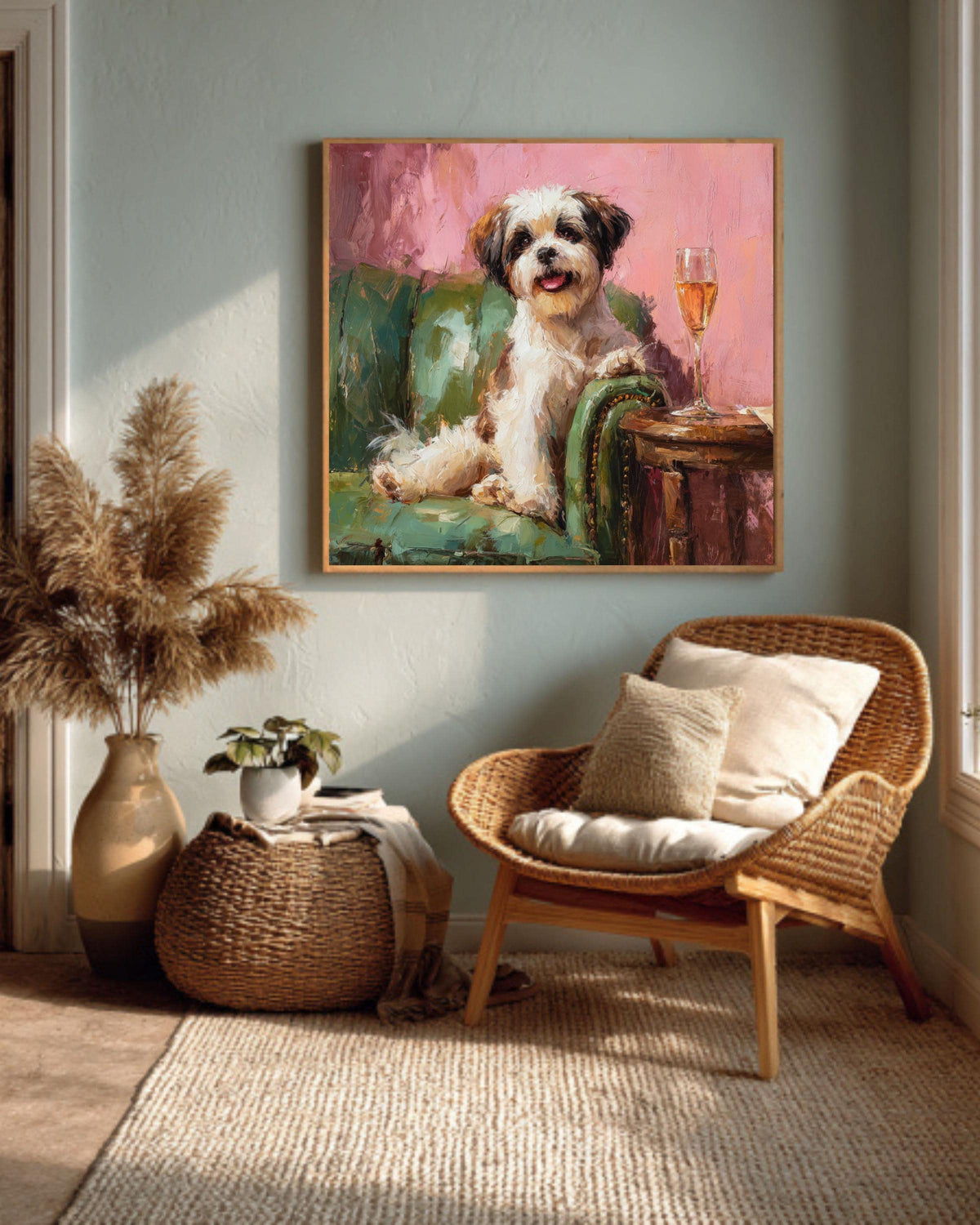 Shih Tzu Dog Portrait, Funny Modern Pet Art Canvas Print