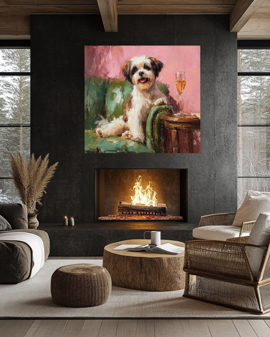 Shih Tzu Dog Portrait, Funny Modern Pet Art Canvas Print