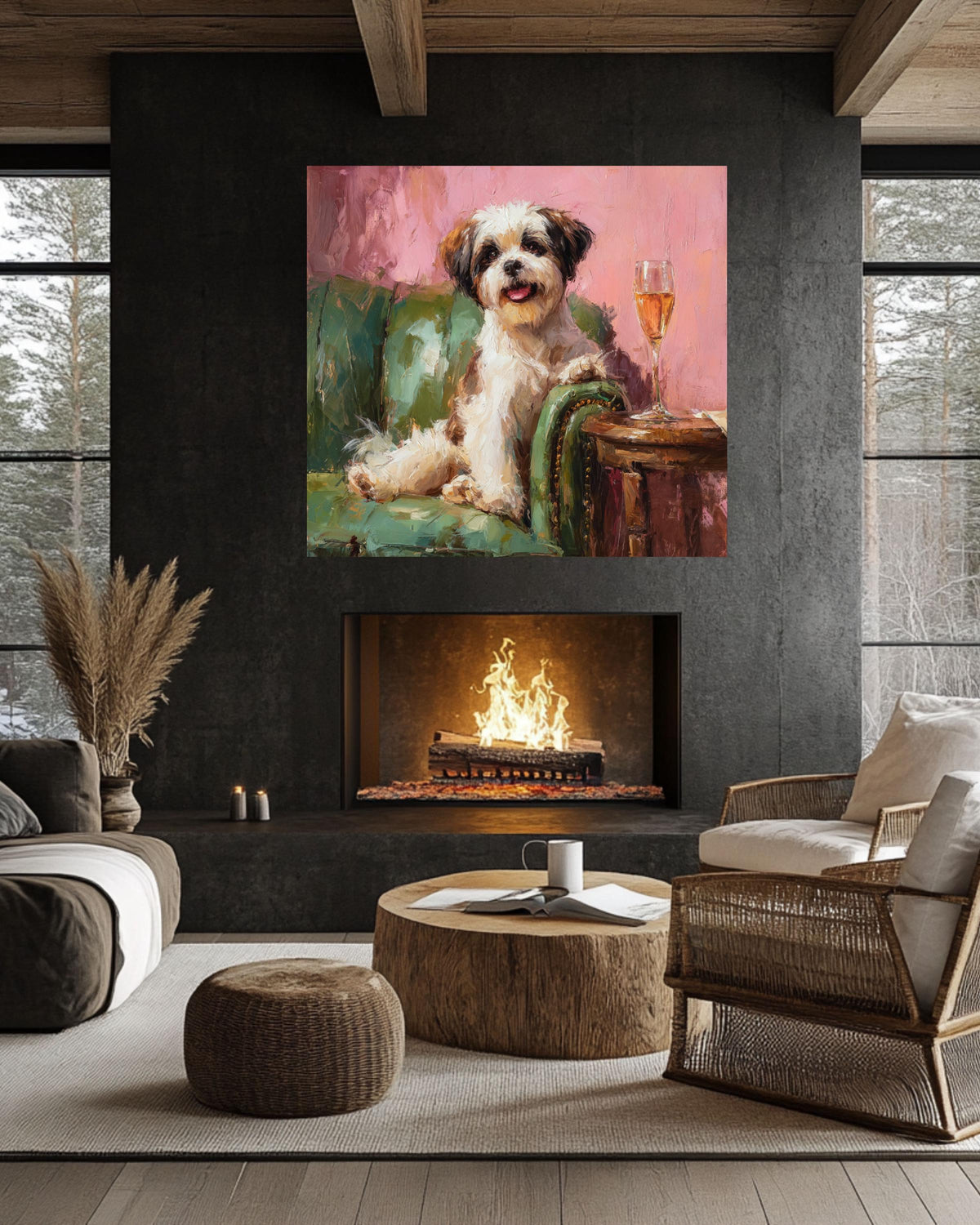 Shih Tzu Dog Portrait, Funny Modern Pet Art Canvas Print