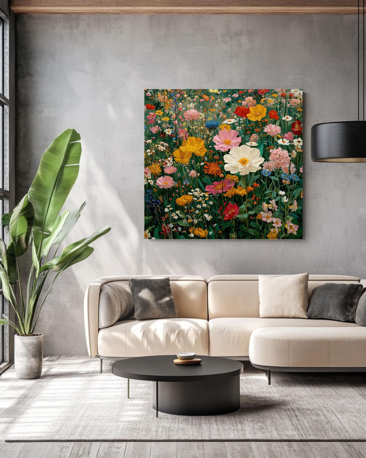 Klimt Style Flower Field Canvas Print, Abstract Floral Botanical Wall Art