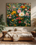 Klimt Style Flower Field Canvas Print, Abstract Floral Botanical Wall Art