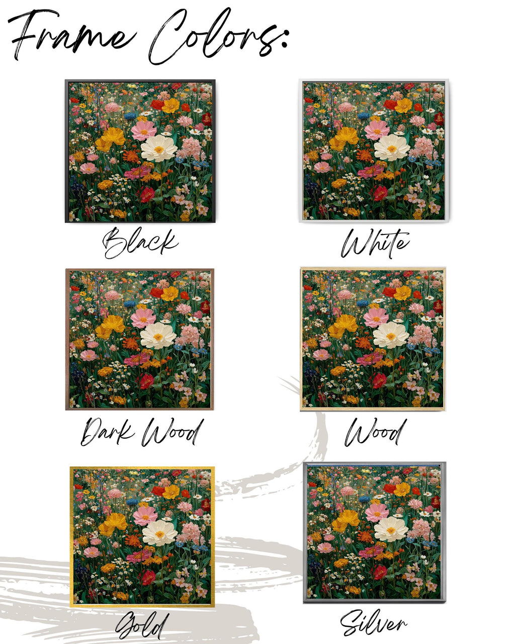 Klimt Style Flower Field Canvas Print, Abstract Floral Botanical Wall Art