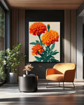Orange Marigold Canvas Print, Japanese Floral Ukiyo-e Art
