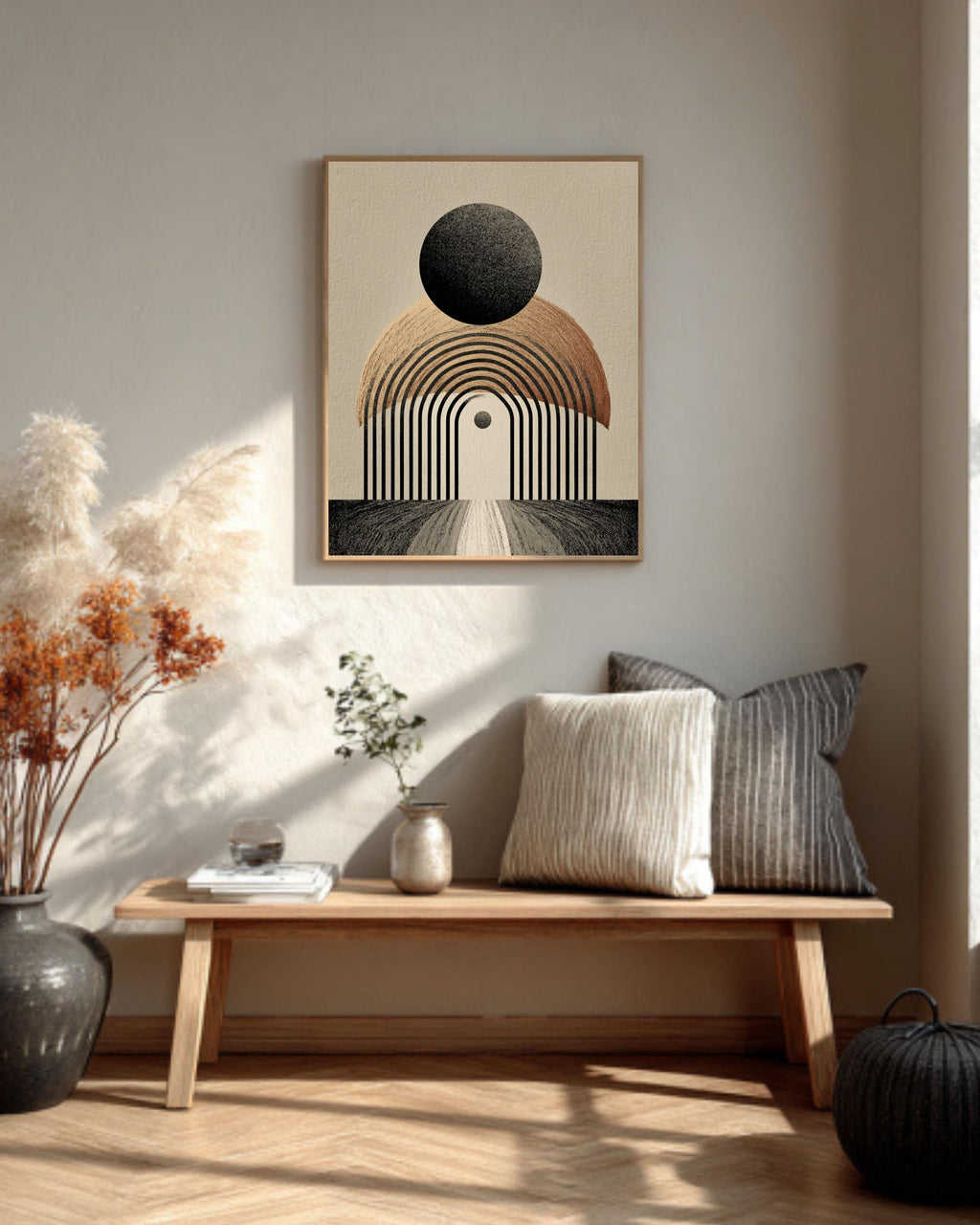 Minimalist Arch Canvas Print, Geometric Black Beige, Boho Wall Decor