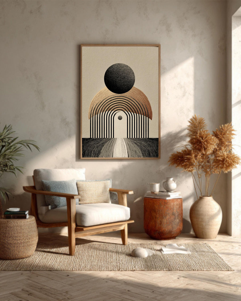 Minimalist Arch Canvas Print, Geometric Black Beige, Boho Wall Decor