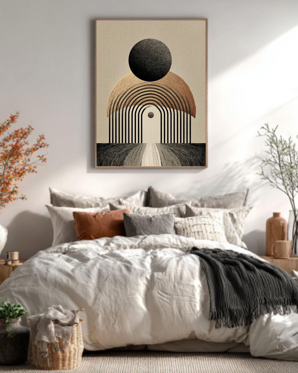 Minimalist Arch Canvas Print, Geometric Black Beige, Boho Wall Decor