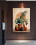 Boho Botanical Still Life Canvas, Terracotta Plant Art, Mid-Century Modern Decor