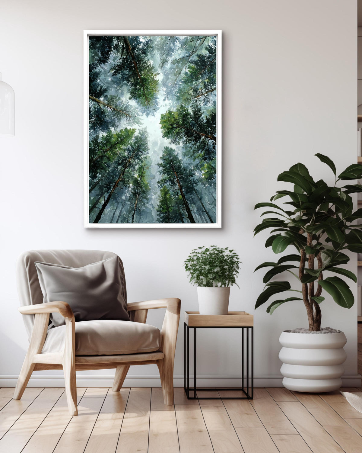 Abstract Forest Canopy Watercolor Print, Moody Pine Tree Canvas