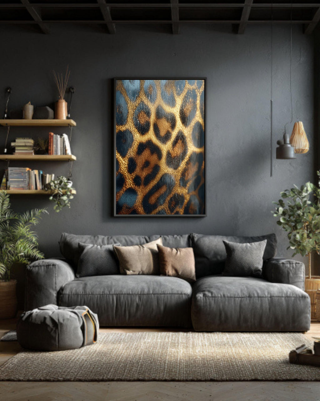 Gold Foil Leopard Print Canvas, Maximalist Wall Art