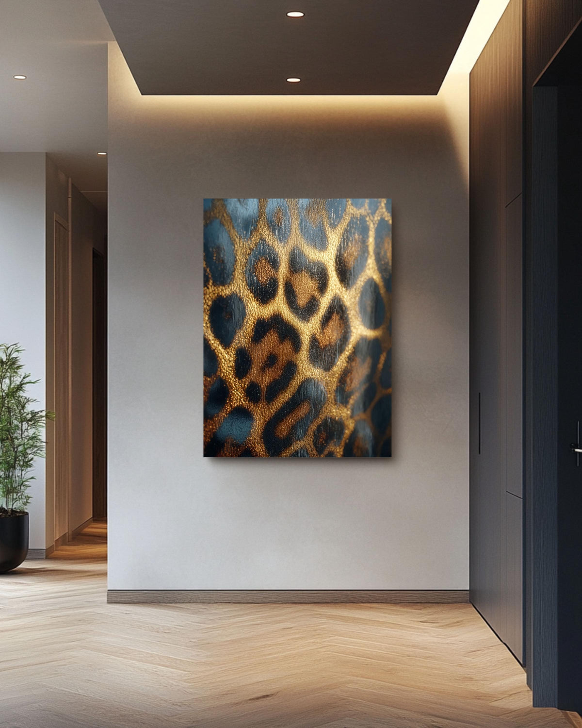 Gold Foil Leopard Print Canvas, Maximalist Wall Art