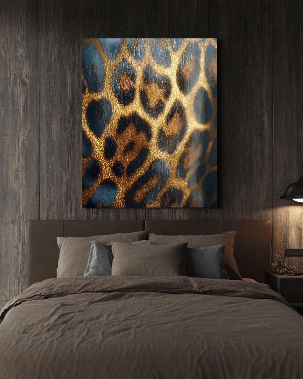 Gold Foil Leopard Print Canvas, Maximalist Wall Art