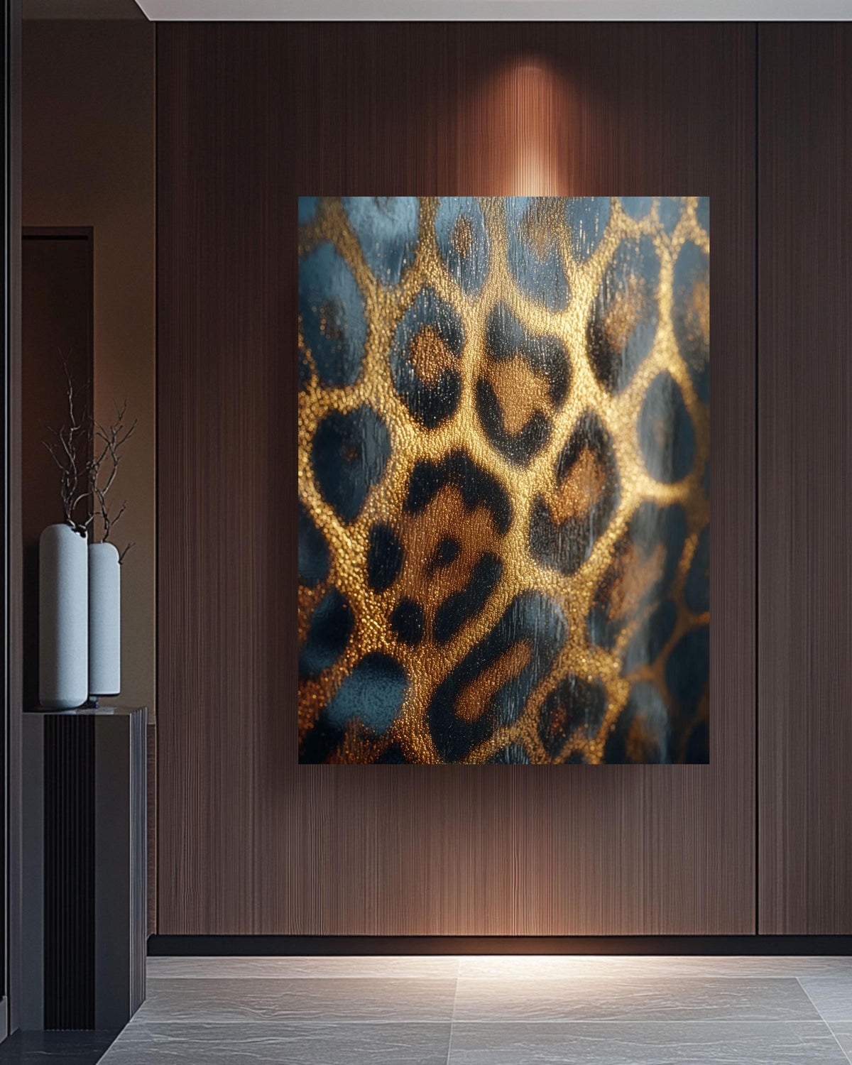 Gold Foil Leopard Print Canvas, Maximalist Wall Art
