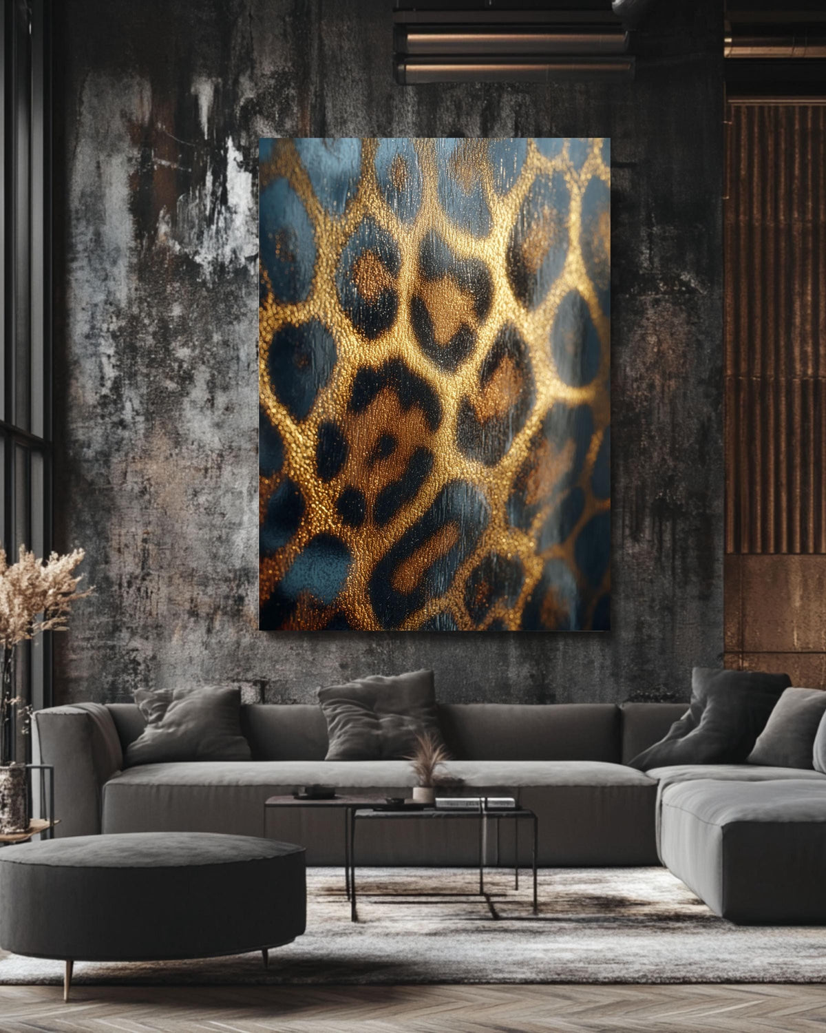 Gold Foil Leopard Print Canvas, Maximalist Wall Art