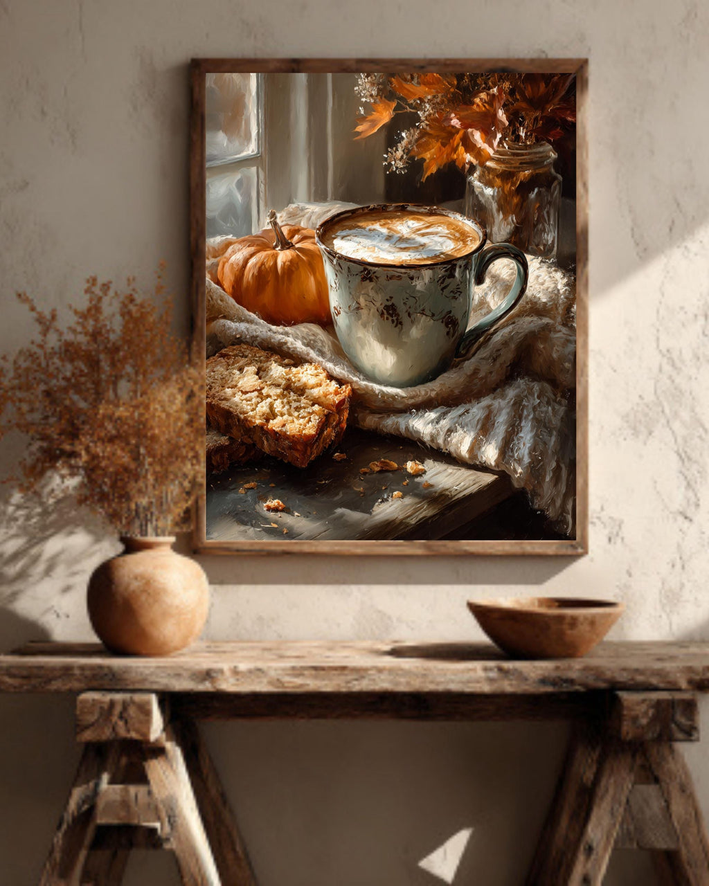 Pumpkin Spice Latte Canvas Print: Autumn Coffee Still Life Art