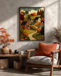 Autumn Village Canvas Print: Mosaic Fall Landscape, Thanksgiving Home Decor