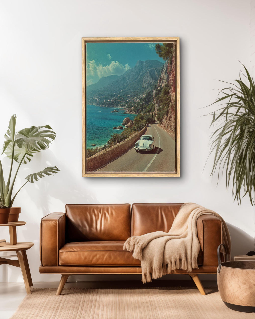 Vintage Porsche Coastal Road Canvas Print: Mid-Century Modern Car Wall Art