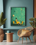 Emerald Green Reading Woman Art Print: Abstract Literary Canvas