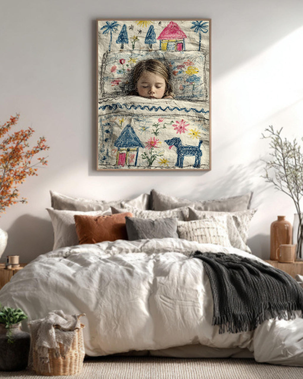 Sleeping Girl Canvas Print: Childlike Whimsical Nursery Art