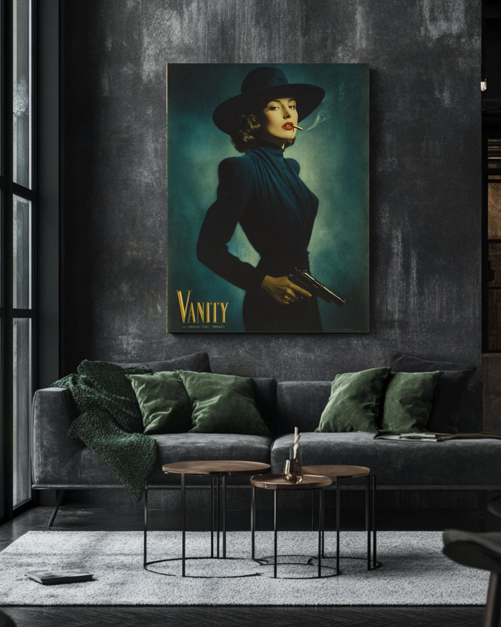 Film Noir Canvas Art: Femme Fatale with Gun, Retro Glamour Decor