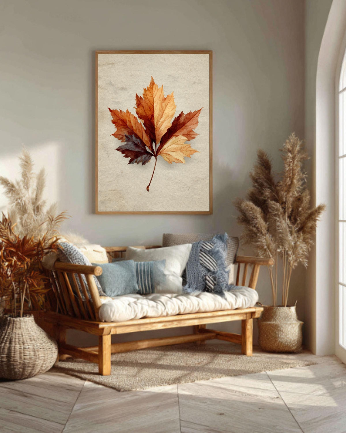 Vintage Maple Leaf Canvas Print: Neutral Beige Autumn Wall Art