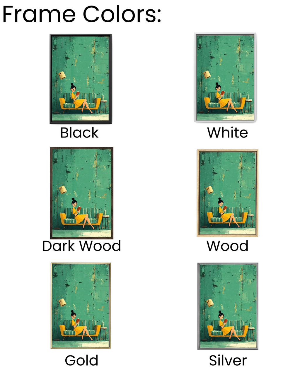 Emerald Green Reading Woman Art Print: Abstract Literary Canvas