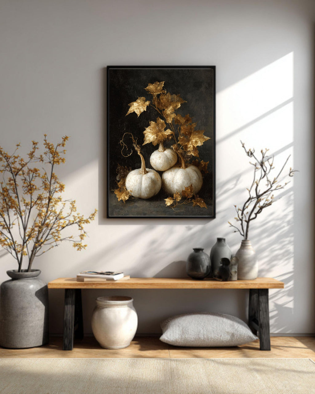 Vintage Pumpkin Painting Canvas, Neutral Fall Farmhouse Wall Art