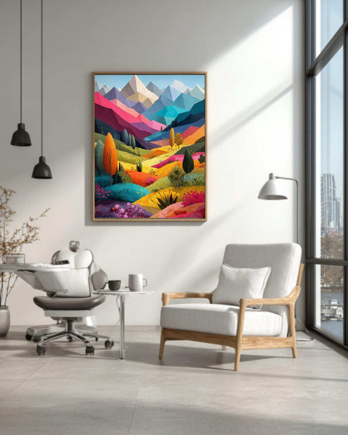 Abstract Mountain Canvas Art: Colorful Patchwork Landscape Painting