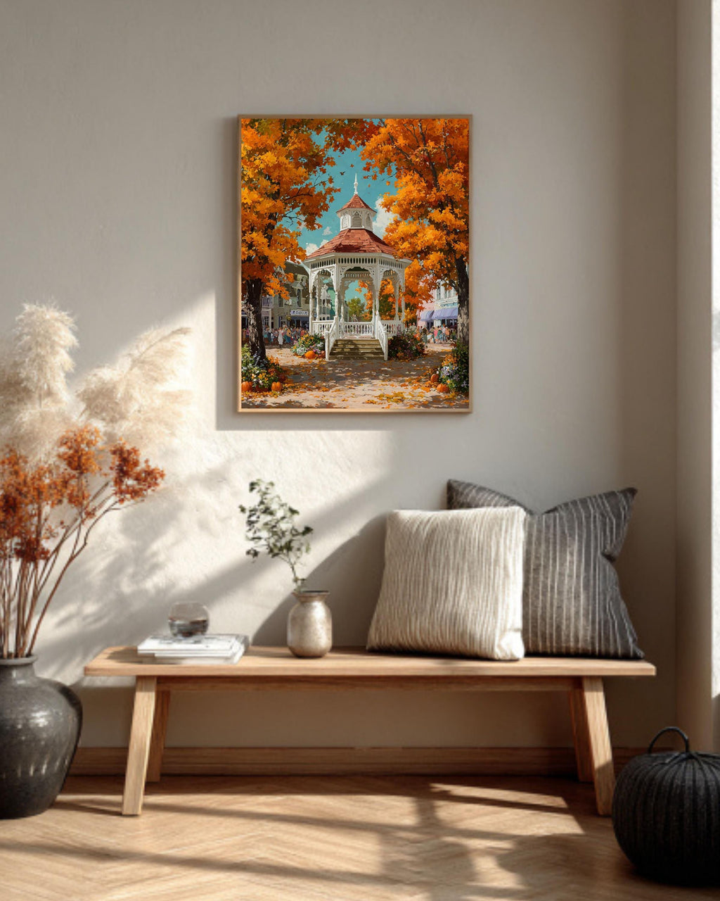 Autumn Gazebo Canvas Art: Rustic Fall Landscape Print