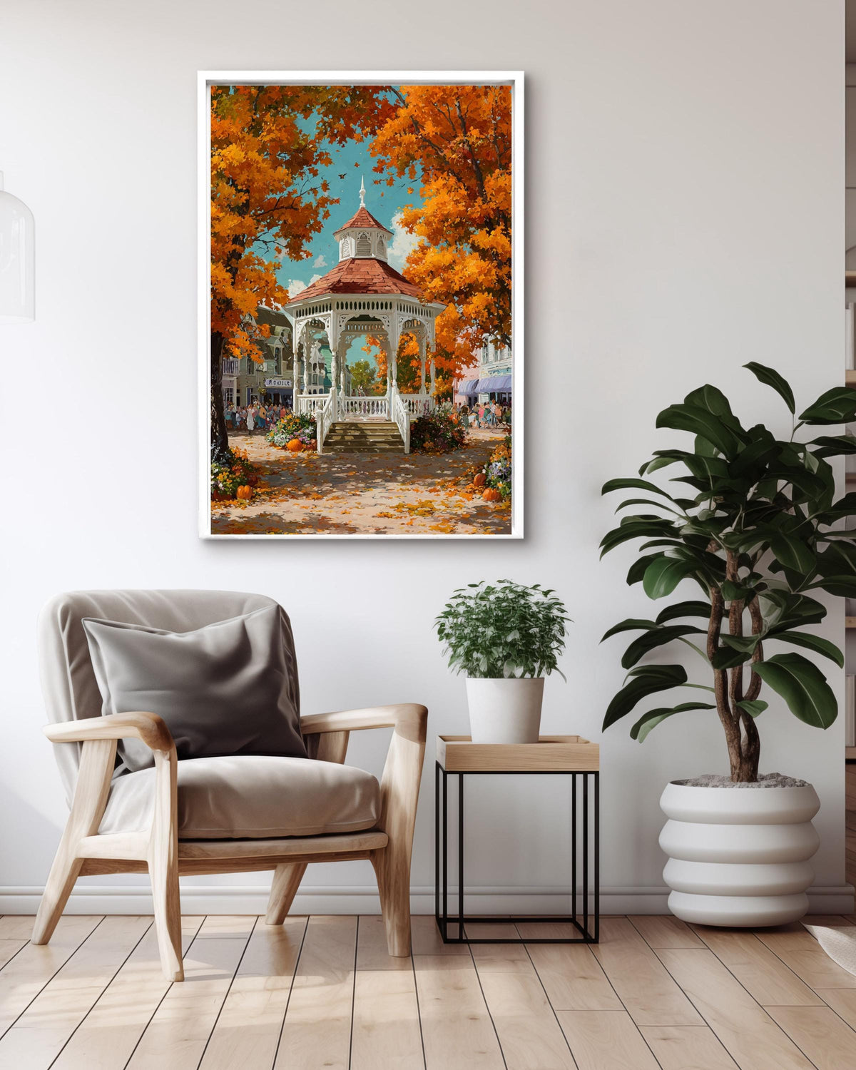 Autumn Gazebo Canvas Art: Rustic Fall Landscape Print