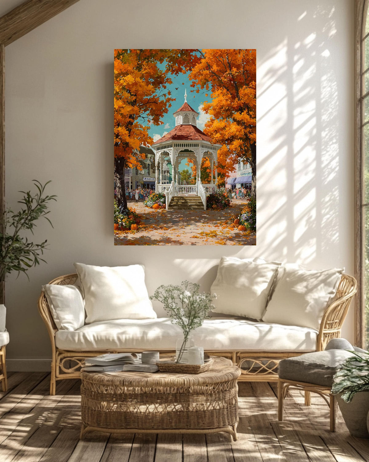 Autumn Gazebo Canvas Art: Rustic Fall Landscape Print