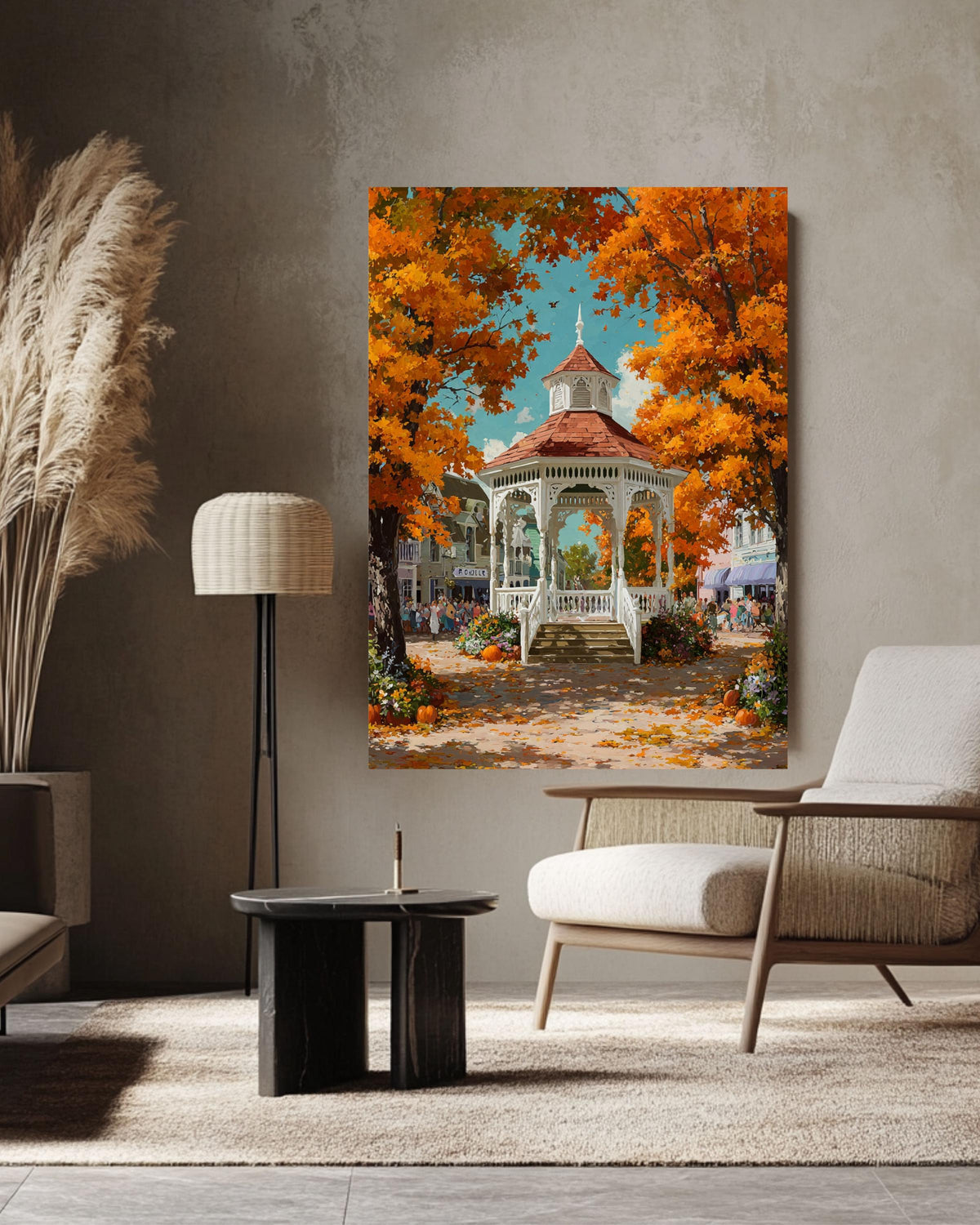Autumn Gazebo Canvas Art: Rustic Fall Landscape Print