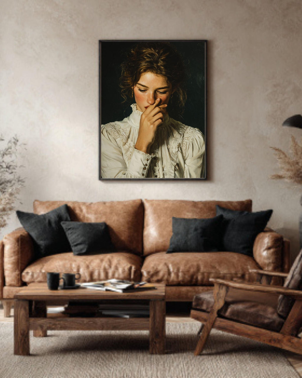 Funny Bathroom Canvas Art Print, Vintage Style Woman Portrait