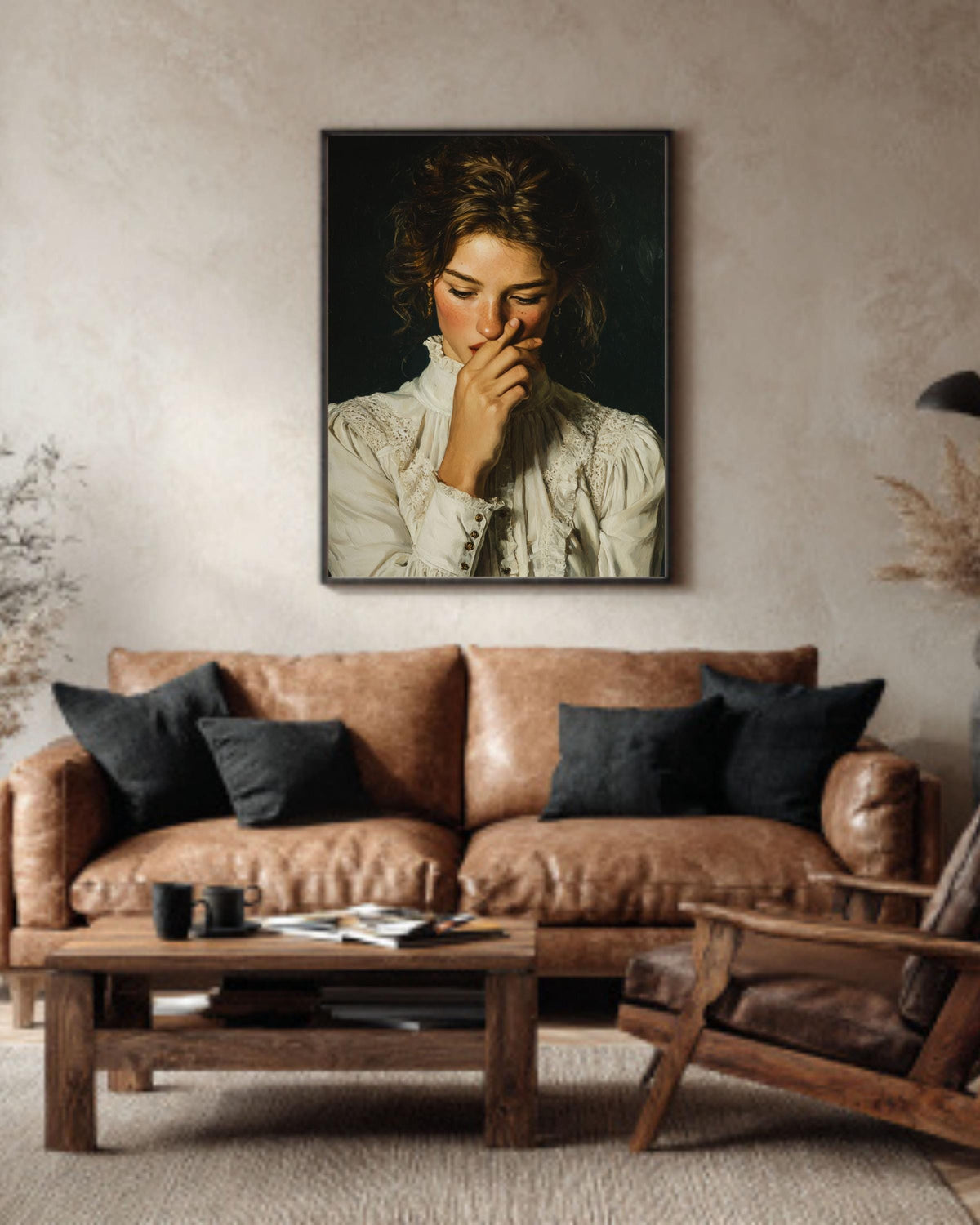 Funny Bathroom Canvas Art Print, Vintage Style Woman Portrait