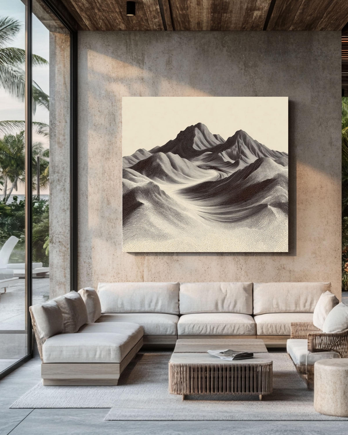 Minimalist Mountain Art Print, Dotted Landscape, Contemporary Wall Decor