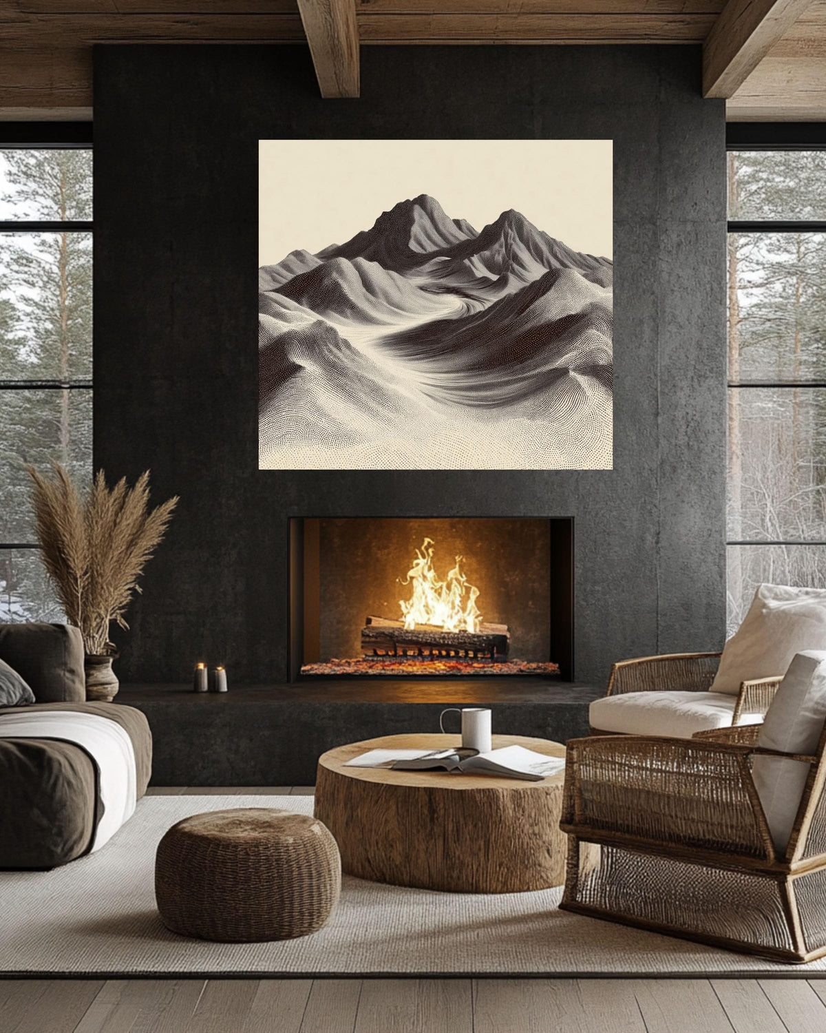 Minimalist Mountain Art Print, Dotted Landscape, Contemporary Wall Decor