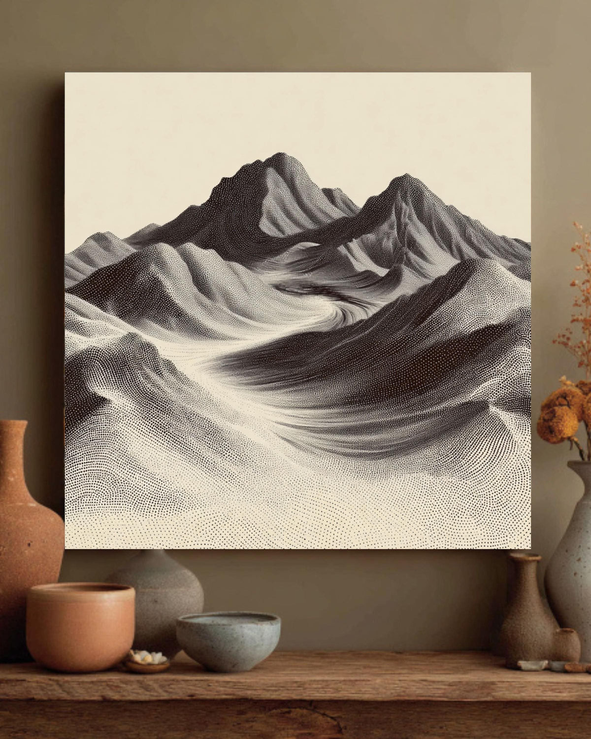 Minimalist Mountain Art Print, Dotted Landscape, Contemporary Wall Decor