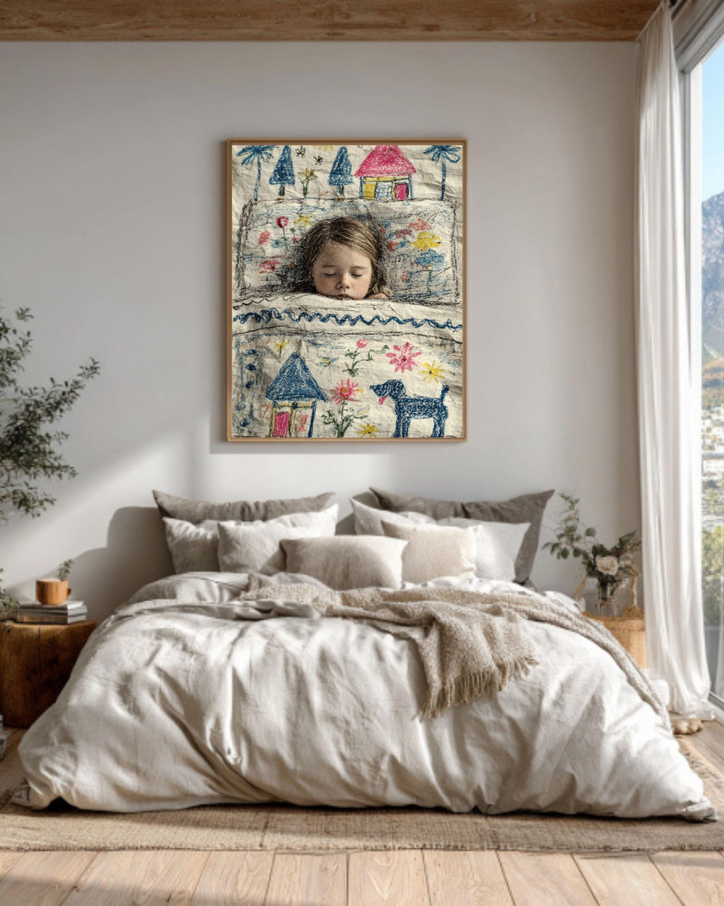 Sleeping Girl Canvas Print: Childlike Whimsical Nursery Art