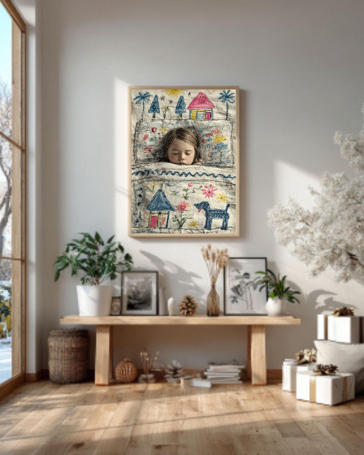Sleeping Girl Canvas Print: Childlike Whimsical Nursery Art