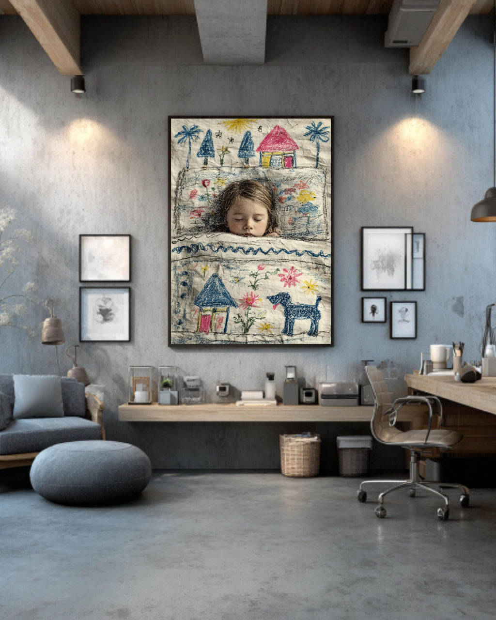 Sleeping Girl Canvas Print: Childlike Whimsical Nursery Art