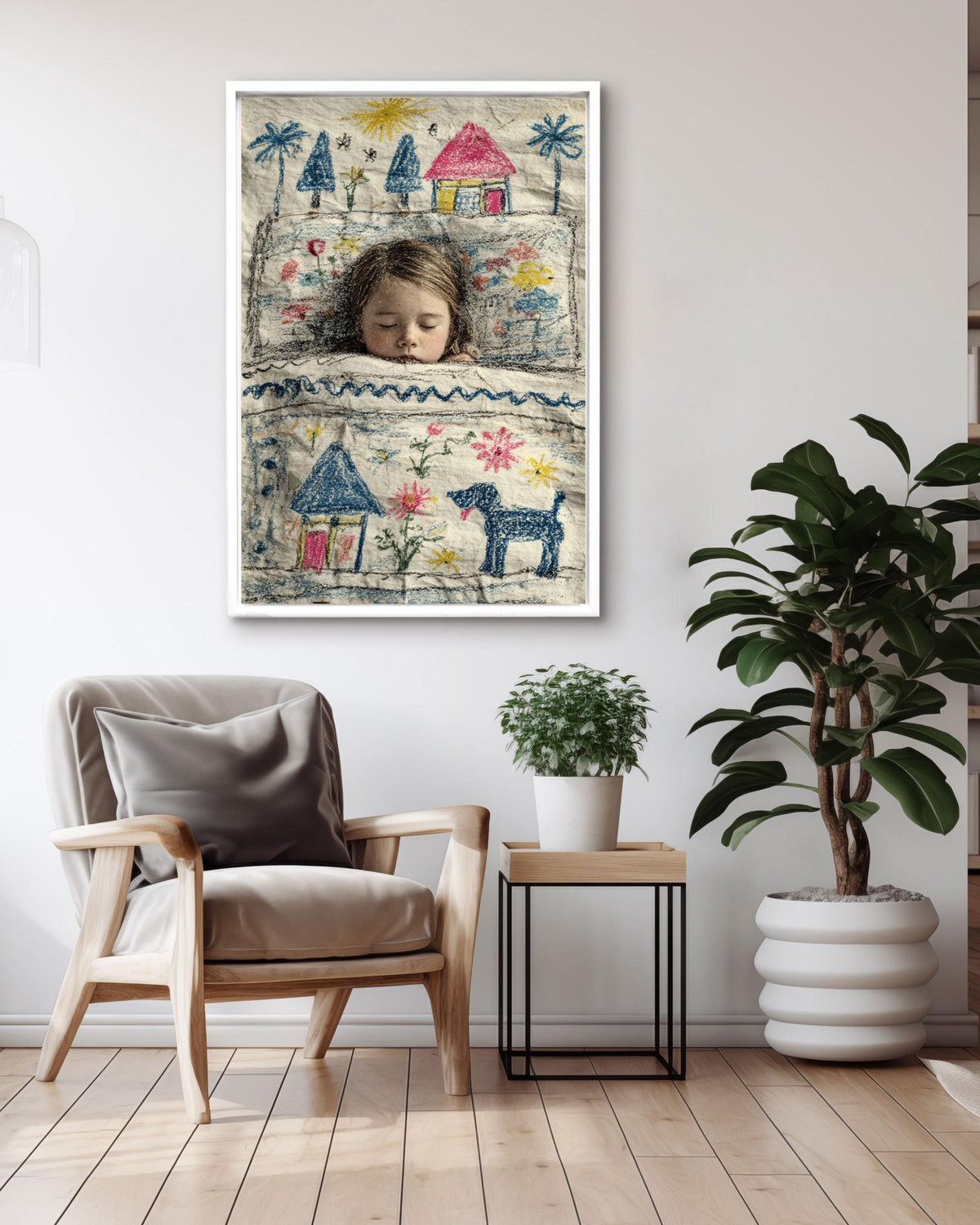 Sleeping Girl Canvas Print: Childlike Whimsical Nursery Art