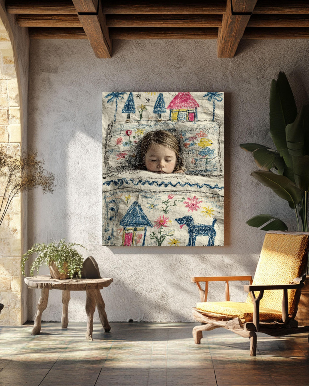 Sleeping Girl Canvas Print: Childlike Whimsical Nursery Art