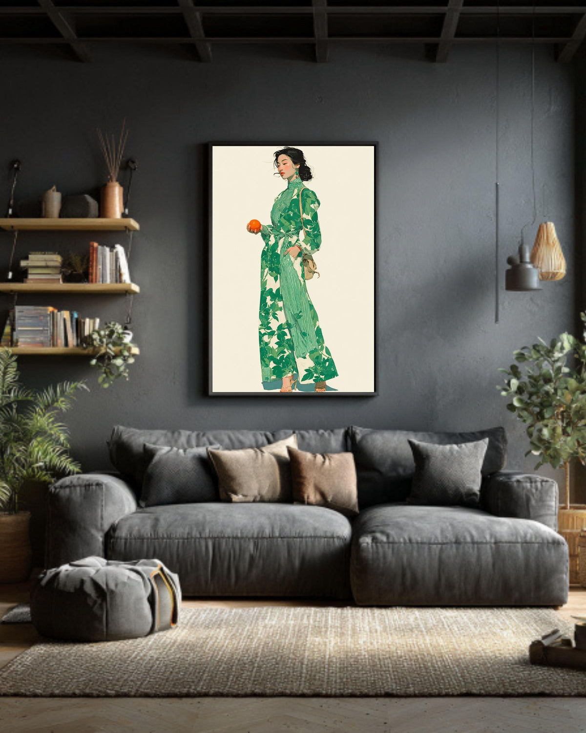 Green Leafy Dress Fashion Illustration Print - Contemporary Wall Decor