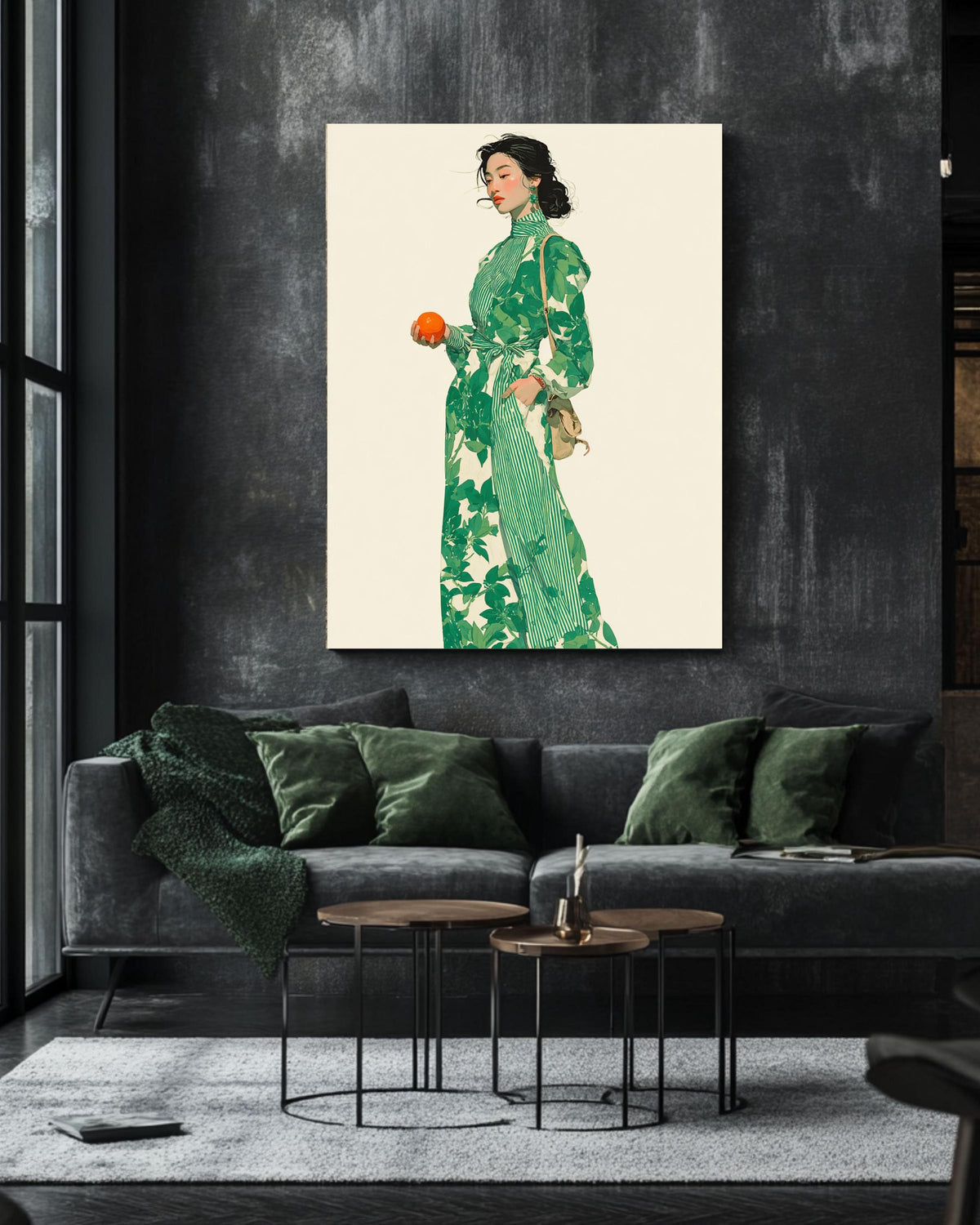 Green Leafy Dress Fashion Illustration Print - Contemporary Wall Decor