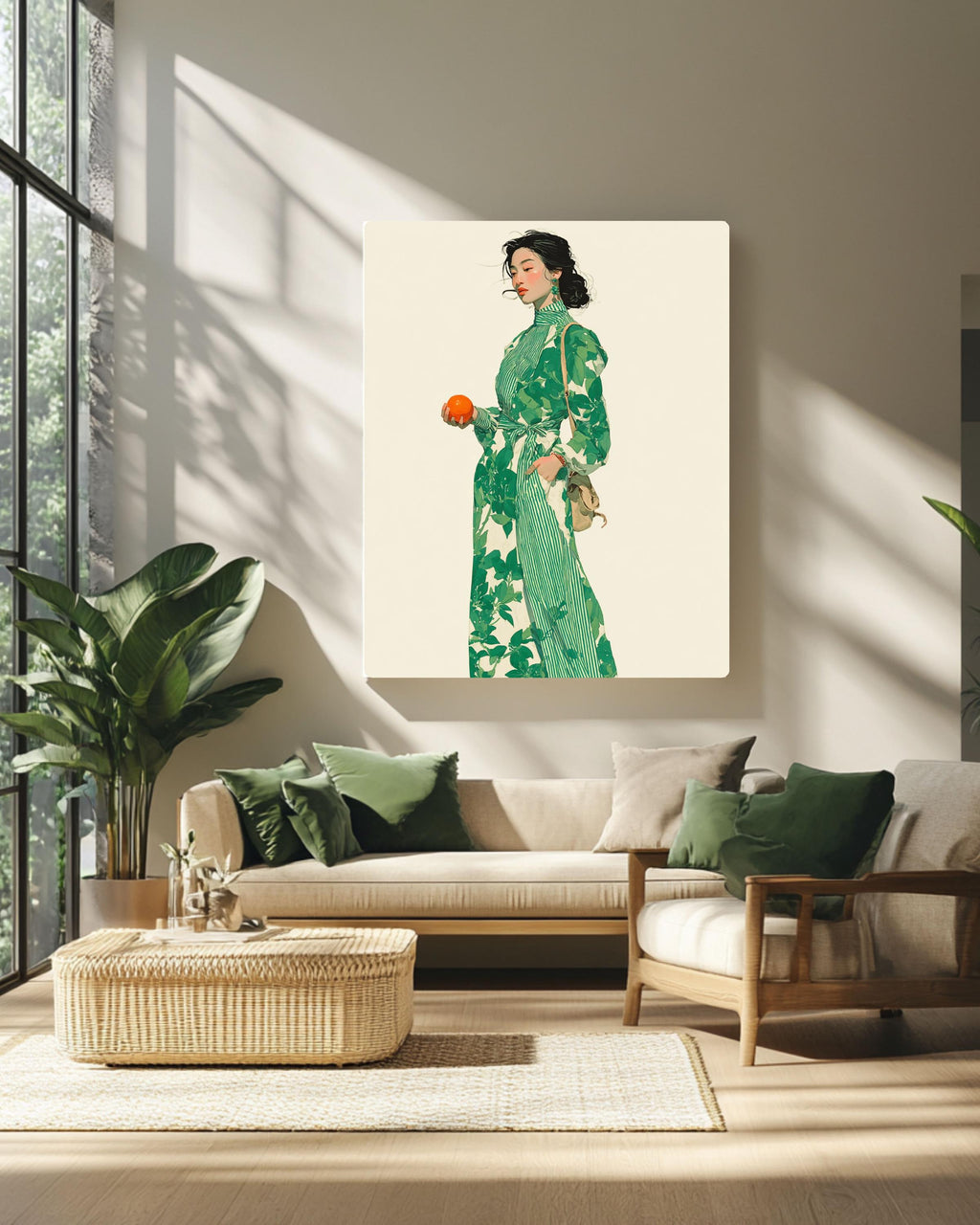 Green Leafy Dress Fashion Illustration Print - Contemporary Wall Decor